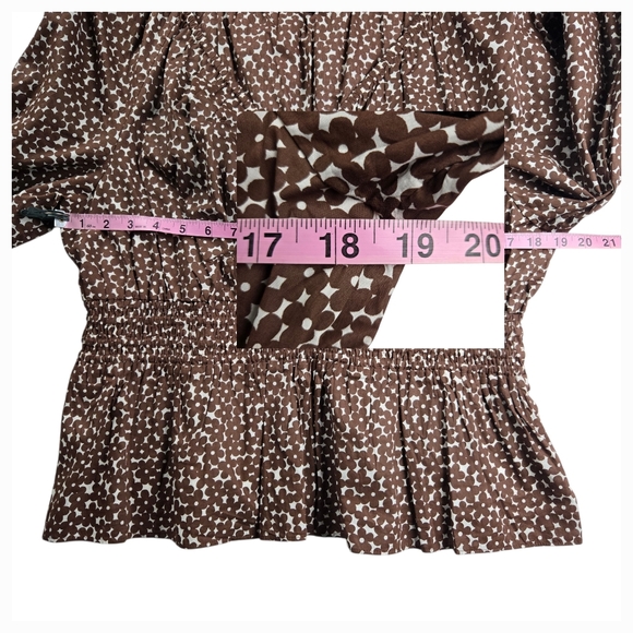 J.Crew V-Neck Smocked-Waist Top Mocha Brown Floral Size Large - Picture 9 of 12